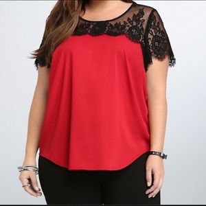 Torrid Black Lace Red Satin Top 12